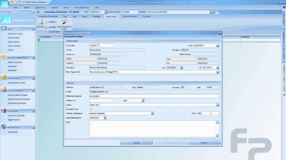 FP DEALER - Transforming the estimate into an order Emmegisoft